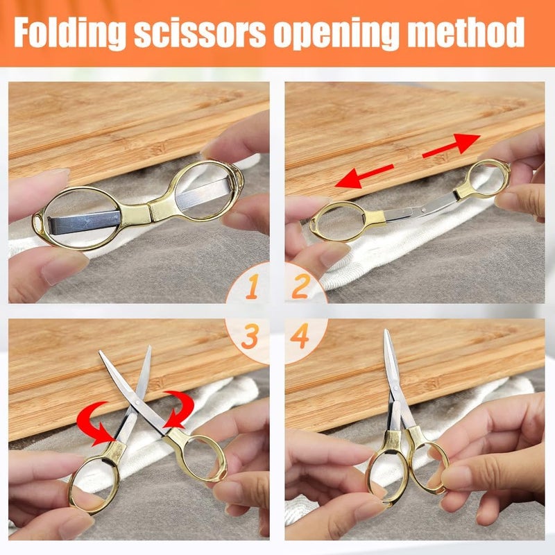Vicsamer 2PCS Folding Scissors, Portable Travel Scissor, Gift for Men Glasses Shaped Mini Shear Telescopic Cutter, Anti Rust Stainless Steel Scissors for Fishing Sewing Home Office (Rose Gold, Gold) - Image 4